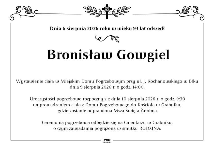 Bronisław Gowgiel - nekrolog